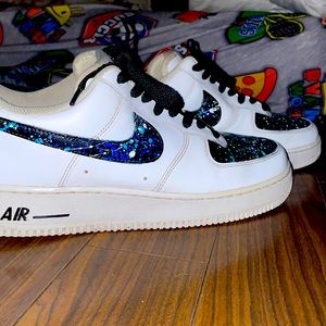 White Air Force ones customized with purple blue white paint